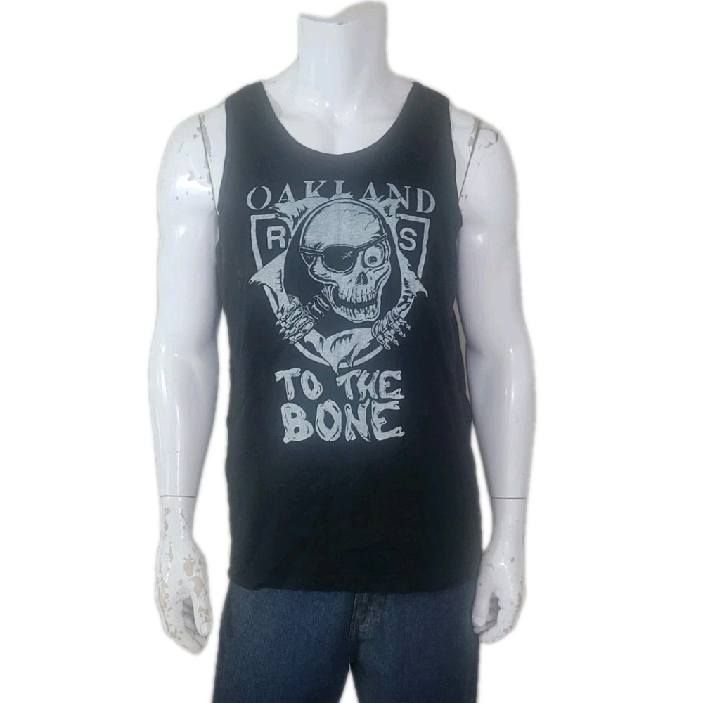 Vintage 1990s Oakland Raiders To The Bone Skull TankTop Men's XL Muscle Shirt